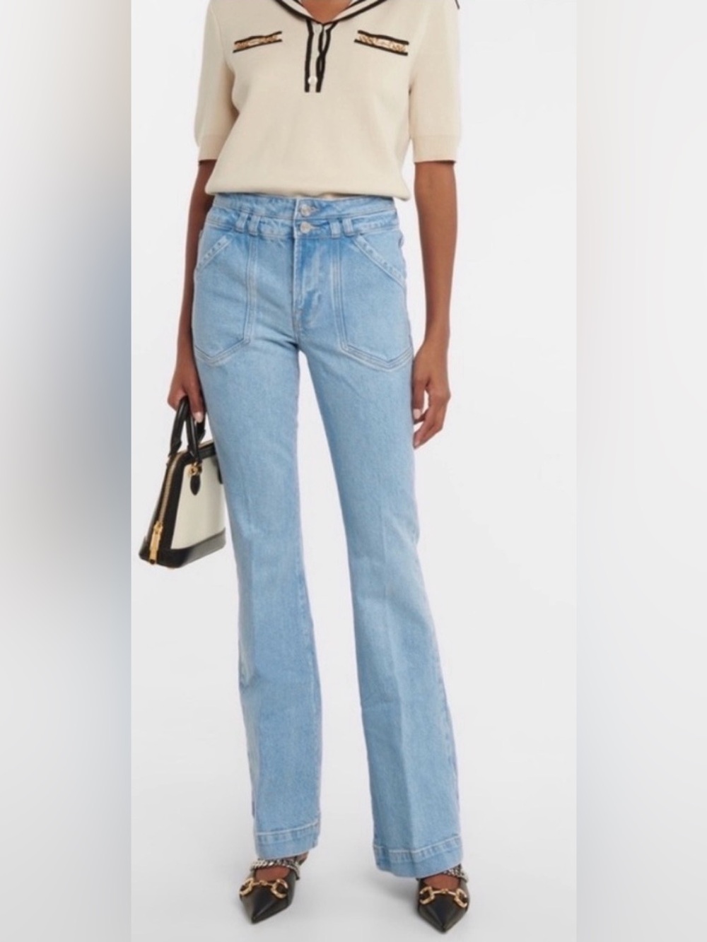 FRAME Light Blue High-Rise Flare Double-Button Trouser Front Pocket Jeans Sz 29